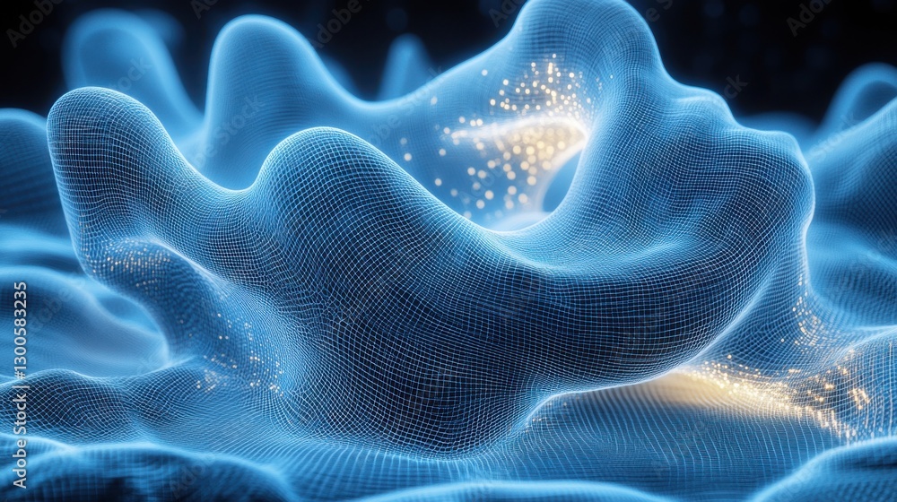 Leinwandbilder Complex abstract entity in a vibrant blue digital matrix with glowing features and smooth contours, showcasing intricate twists and connections in an unrendered CGI aesthetic