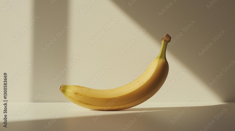 Poster a banana is laying on a table in front of a window