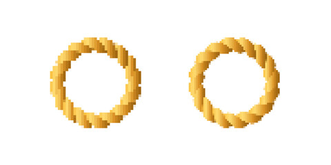 Two golden rings with a twisted rope design, featuring a pixelated texture for a unique look.