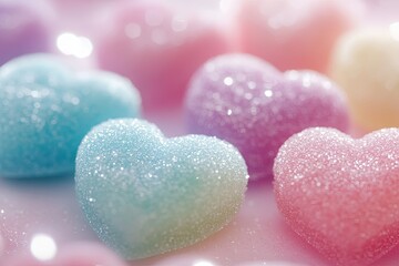 Obraz premium Macro close-up of delicious heart jellies with a crystalline sugar coat.