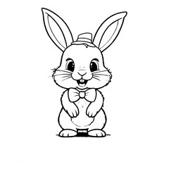 Obraz premium Adorable Cartoon Bunny Sketch , Black and White Illustration for Coloring