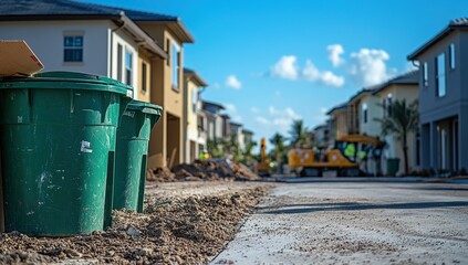New Residential Construction Site with Green Dumpsters