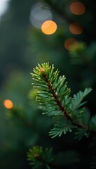 Subtle bokeh, illuminated fir branches, repeating pattern , illustration, nature, bright