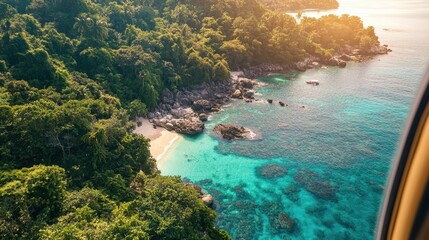 A beautiful beach with a rocky shoreline