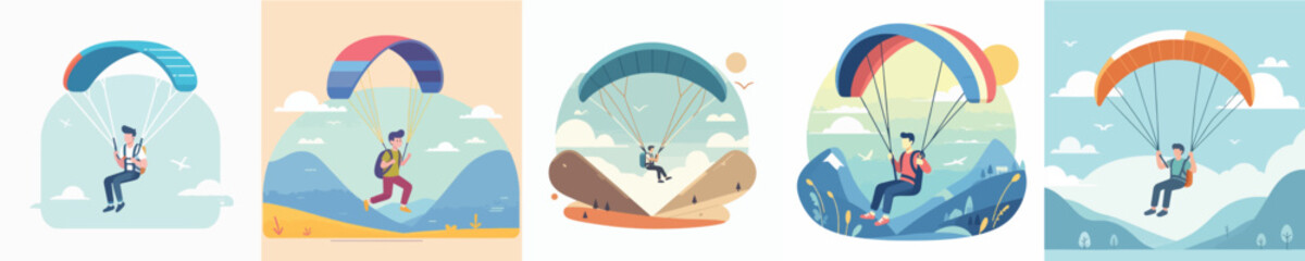 Fototapeta premium vector of young people playing paragliding