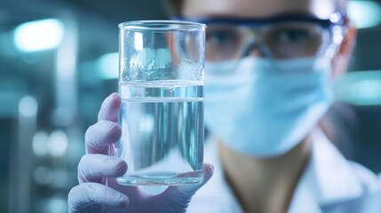 Scientific analysis of purified water in beverage production facility close-up shot industrial setting