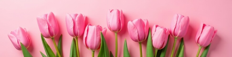 Symmetrical pink tulip bouquet, soft pink backdrop Spring elegance , beauty, pink