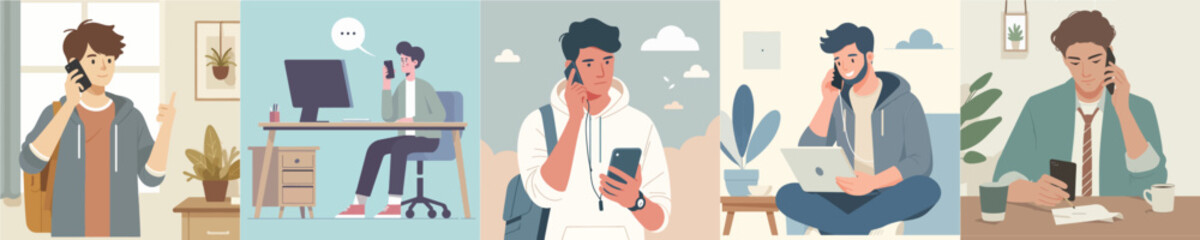 vector young man is calling someone