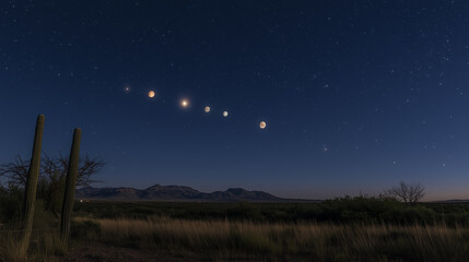 Seven planets align in a glowing arc, inspiring celestial wonder and cosmic harmony.