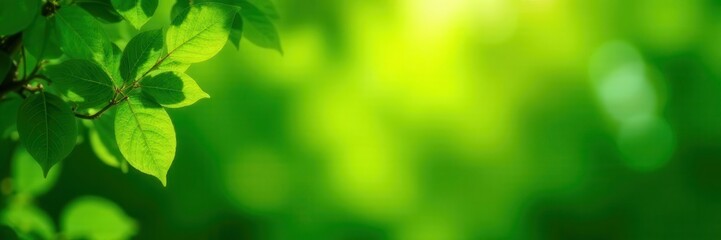 Obraz premium Vibrant green leaves, sunlight dappled, lush foliage, sunlight, flora