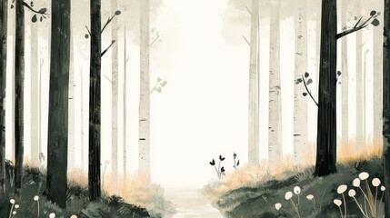 A forest scene with a path leading through it
