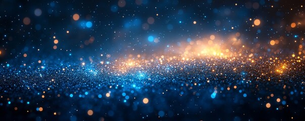 Fototapeta premium Brilliant Stars in the Night Sky with Gold and Blue Glittering Effect of Sparkling Light Particles