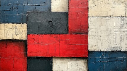 Abstract geometric wall art, multi-colored squares, textured surface, home decor