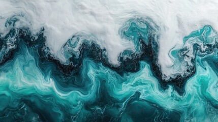 Abstract teal and white swirling paint texture