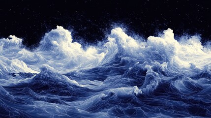 Abstract night waves in deep blue and white