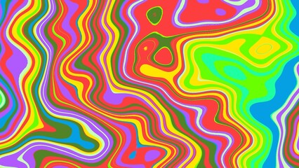 Colorful wave patterns with neon pink, yellow, green swirls. Abstract retro style, psychedelic 60s, 70s design. Creative backgrounds, wallpapers, digital art.