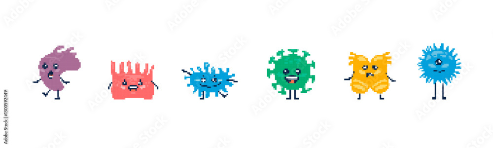 Aufkleber brightly colored pixel characters with various expressions and interesting features in pixel style.