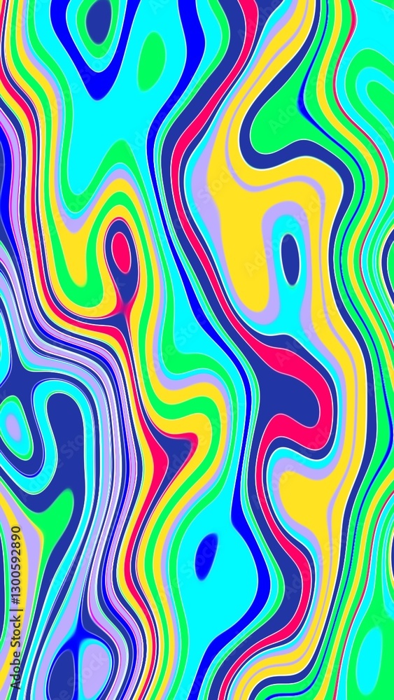 Poster vibrant multicolored abstract wave pattern with organic shapes. modern digital art, psychedelic retr