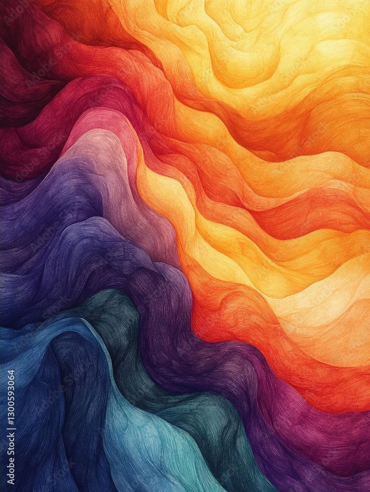 Poster vibrant abstract waves in warm colors flowing seamlessly, creating a dynamic visual experience