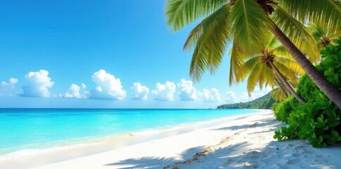 White sand beach, vibrant palms, azure ocean view, azure, beach, holiday