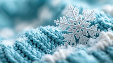Winter snowflake on textured blue knit