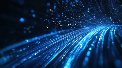 Fototapeta premium Abstract blue light trails, data flow, and digital network connectivity