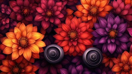 Abstract floral design, colorful flowers, decorative background, visual art, digital illustration, for wallpaper or print design