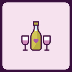 Romantic Wine Bottle and Glasses Icon Design