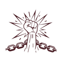 Fist of Freedom with Broken Chains Vector Graphic Clipart Isolated Illustration