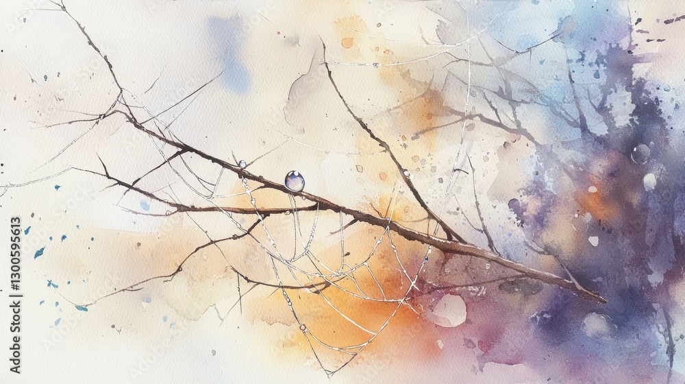 Poster a painting of a tree branch with a bird on it