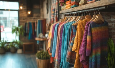 Colorful Knitted Sweaters Autumn Winter Fashion Boutique Shop Display Warm Cozy Yarn Soft Style     