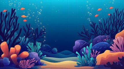 Fototapeta na wymiar Underwater adventure colorful coral reef ocean floor digital art vibrant environment wide view marine life exploration