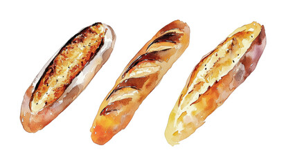 Delicious variety of baked breads showcasing different textures and colors ideal for culinary use and food presentation, cut out