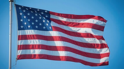 Fototapeta premium Close-Up American Flag with Stars and Stripes Gently Waving – Symbol of Patriotism and Freedom, Perfect for U.S. Independence Day, Memorial Day, and Government-Themed Content