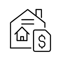 Obraz premium House icon with dollar sign, representing real estate investment, black outline, modern design