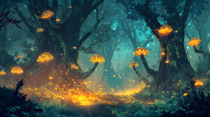 Obraz premium Enchanted Forest Glowing Mushrooms