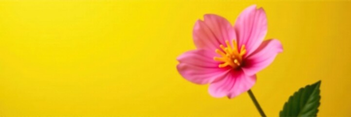 Single pink tigridia flower on a yellow background, floral arrangement, closeup photography