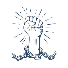 Fist of Freedom with Broken Chains Vector Graphic Clipart Isolated Illustration