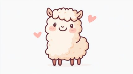 Cute cartoon alpaca with hearts and blush cheeks