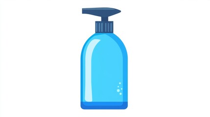 Blue liquid soap dispenser with pump on white background