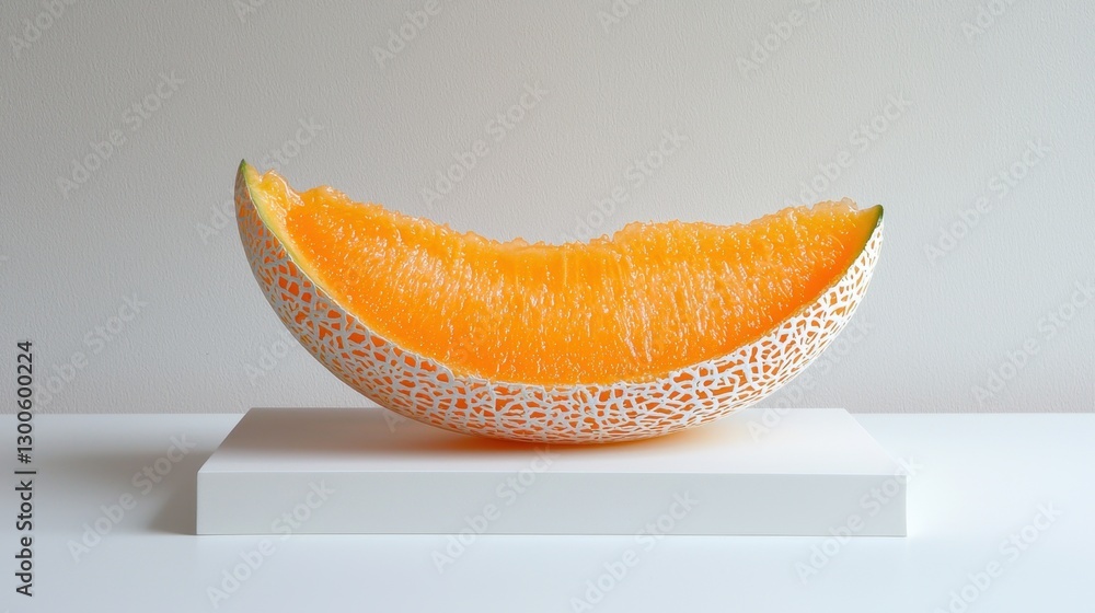 Poster a slice of cantaloupe is cut in half and placed on a white table