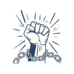 Fist of Freedom with Broken Chains Vector Graphic Clipart Isolated Illustration