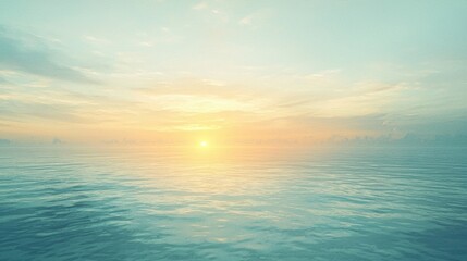 Fototapeta premium The sun is setting over the ocean, casting a warm glow on the water