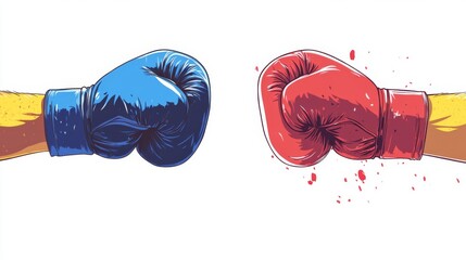 Conceptual illustration of red and blue boxing gloves