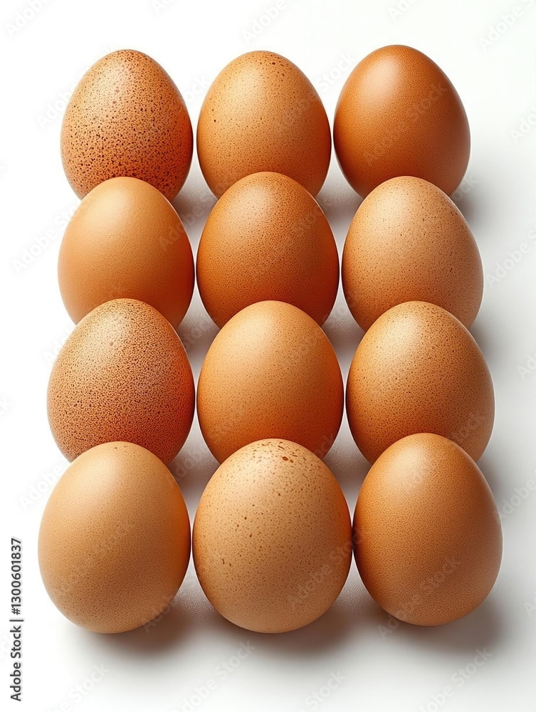 Poster fresh brown eggs arranged neatly in a grid pattern on a clean white surface
