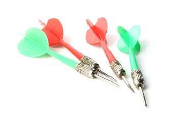 Colorful dart arrows isolated on white. Sports equipment
