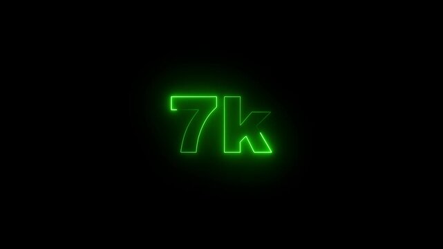 Neon glowing line 7k Ultra HD icon animation on black background. 4K Video motion 11K followers.  Neon-colored 11K video regulation concept and 11k like.