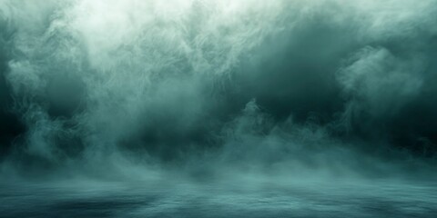 Fototapeta premium Dark green and cyan smoke-like background, fantasy scene with a dark, foggy atmosphere