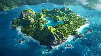 Tropical island adventure remote ocean stunning landscape lush environment aerial view nature's beauty