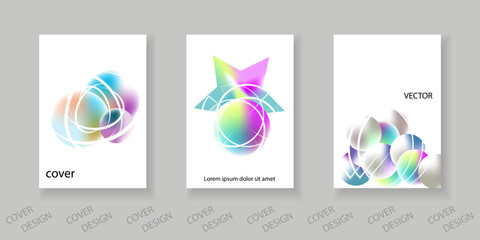 Abstract minimal geometric backgrounds set. Colorful geometric pattern with holographic texture and  geometric shapes. For printing on covers, banners, sales, flyers. Modern design.